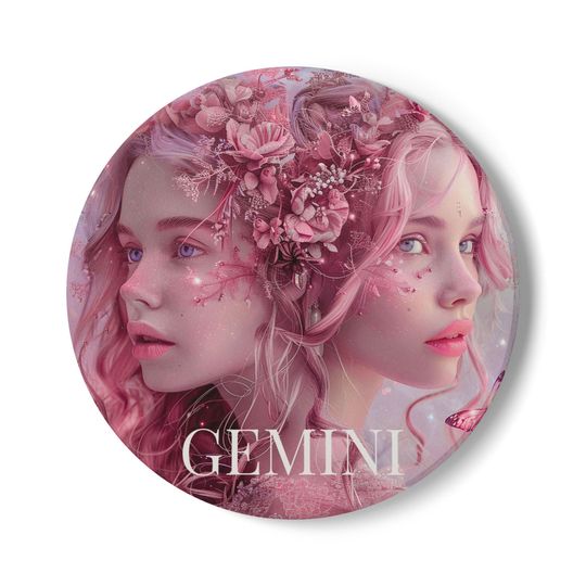 Gemini Ceramic Coaster Pink Twin Muse Zodiac Art | Astrology Gift for Her