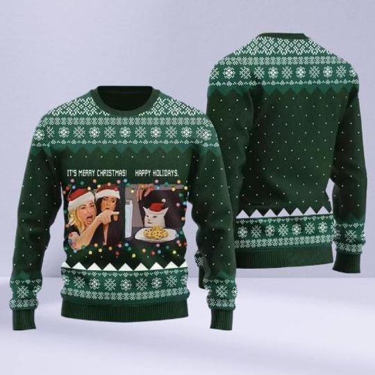Yelling At A Cat Meme Ugly Christmas Sweater, Funny Cat Sweater, Meowdy Partner Pullover, Gift for Cat Owners