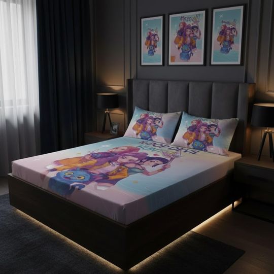 Demon Hunters K-Pop Anime Cartoon Bed Sheet Set, Soft Bedding for Bedroom