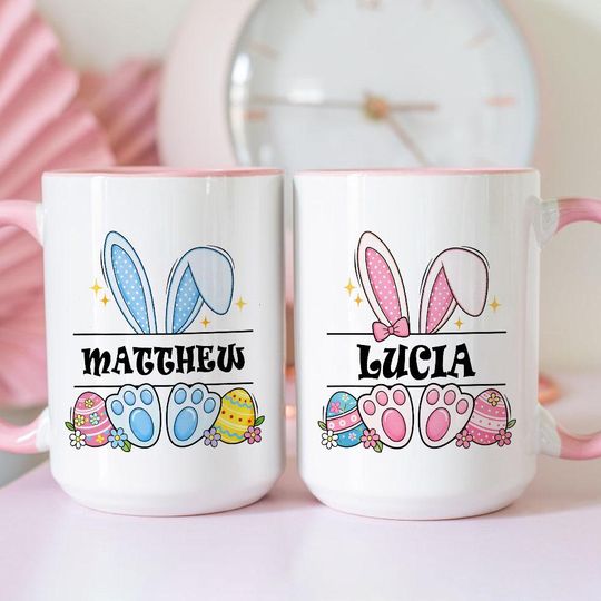Personalized Easter Bunny Mug, Custom Name Bunny Mug, Cute Easter Bunny Cup, Easter Gift For Kids