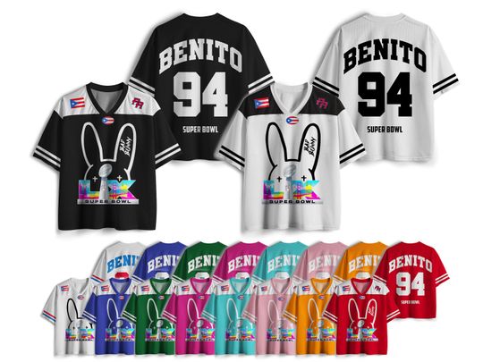 Puerto Rico Team Jersey,Benito 94 Football Jersey, Custom Name Benito Bowl Shirt,Bad Bunny LX Shirt,Mesh Jersey,Sports Gift for Fans Players