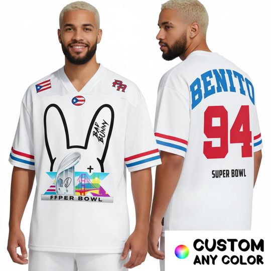 Puerto Rico Team Jersey,Benito 94 Football Jersey, Custom Name Benito Bowl Shirt,Bad Bunny LX Shirt,Mesh Jersey,Sports Gift for Fans Players
