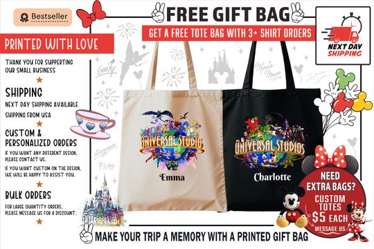 Custom Universal Studios 2026 Family Vacation Shirts  Personalized Any Text Name Tee  Matching Disney & Marvel Characters