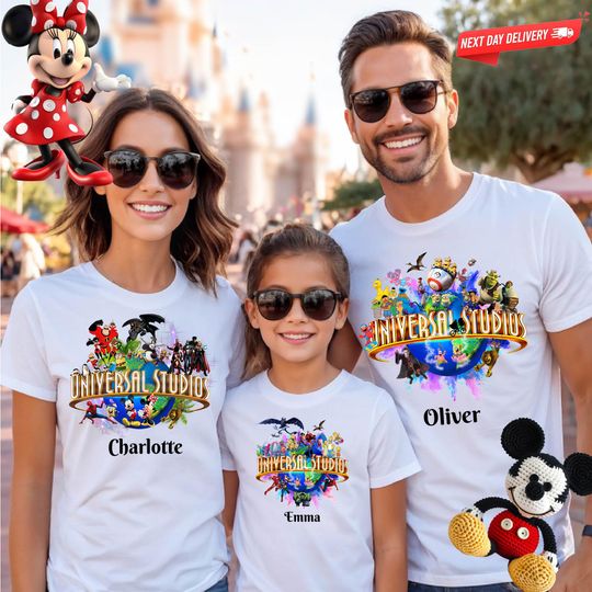 Custom Universal Studios 2026 Family Vacation Shirts  Personalized Any Text Name Tee  Matching Disney & Marvel Characters