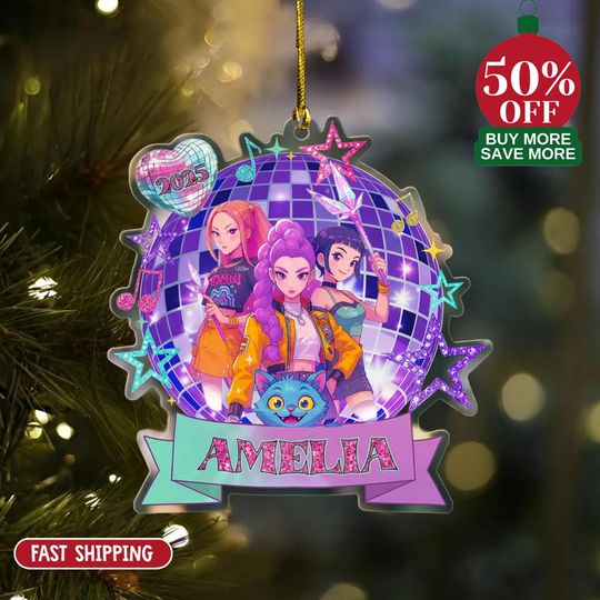 Personalized Huntrix Christmas Acrylic Ornament, Huntrix Christmas 2D FLAT