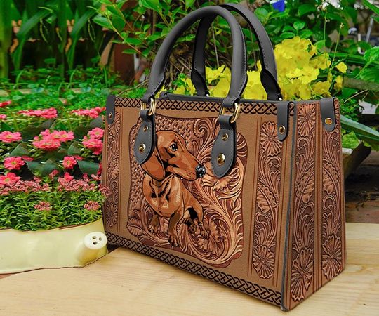 Dachshund Dog Leather Handbag, Dachshund Dog Shoulder Bag, Retro Handbag, Mother's Day Gift, Gift For Mom.
