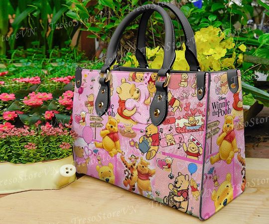 Personalized Winnie The Pooh Cartoon Leather Bag Handbag,Pooh Lovers Handbag,Women Crossbody Bag