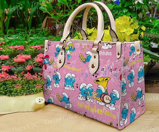 The Smuurfs Cartoon Leather Bag Handbag, he Smuurfs Lovers Handbag , Women Crossbody Bag