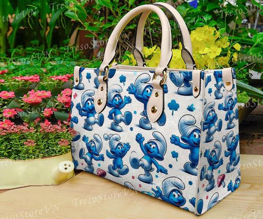The Smuurfs Cartoon Leather Bag Handbag, he Smuurfs Lovers Handbag ,Women Crossbody Bag
