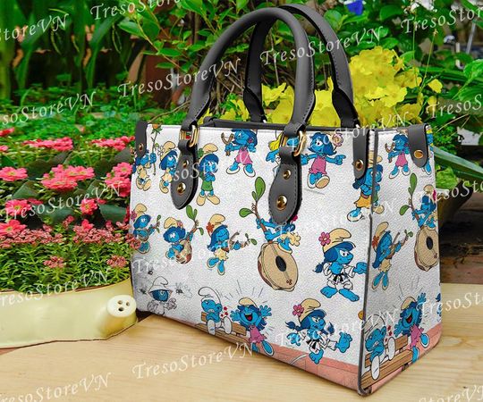 The Smuurfs Cartoon Leather Bag Handbag, he Smuurfs Lovers Handbag ,Women Crossbody Bag