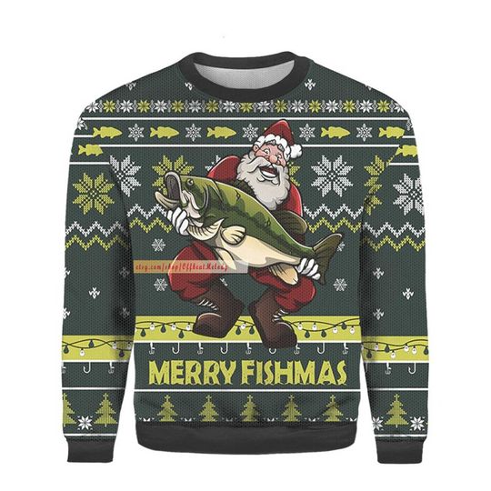 Funny Merry Fishmas Santa with Fish Ugly Sweater