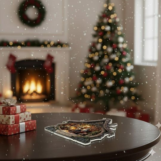 Wizard's Cabin Christmas Acrylic Ornament: Fantasy Bookshelf Decor