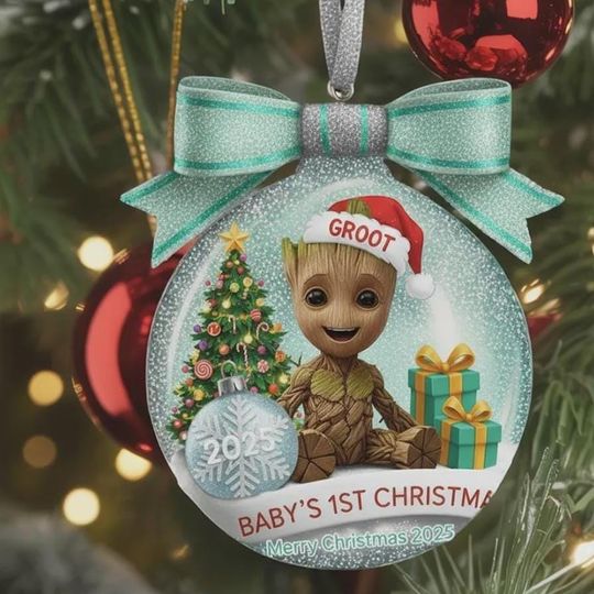 Personalized Groot Baby Christmas 2D Flat Ornament, Custom Name Groot Marvel Keepsake