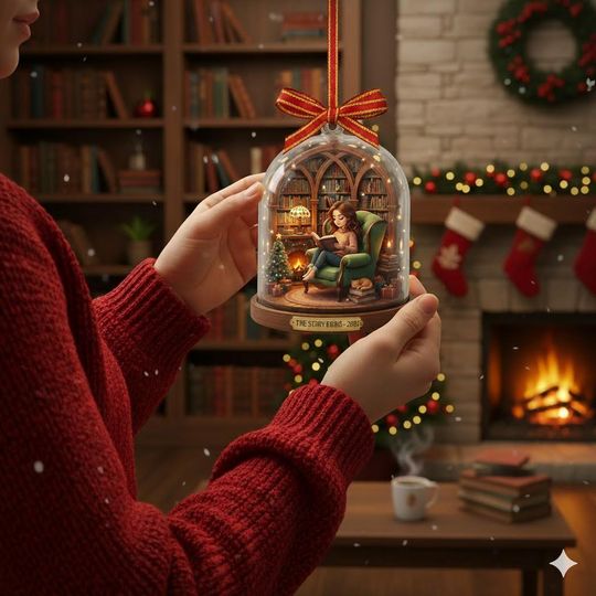 Book Lover Christmas Ornament: Reading Nook Acrylic Keepsake