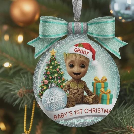 Personalized Groot Baby Christmas 2D Flat Ornament, Custom Name Groot Marvel Keepsake