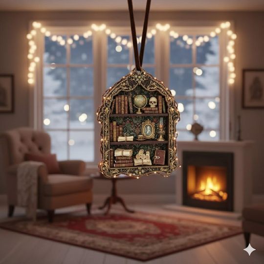 Book Lover Christmas Acrylic Ornament, Christmas Reading Room Ornament, Book Lover Gift, Book Club Ornament, Academic Bookish Ornament