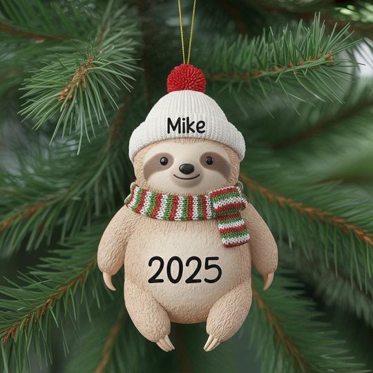 Christmas Sloth Ornament, Cute Animal Lover Gift, Jolly Sloth Keepsake