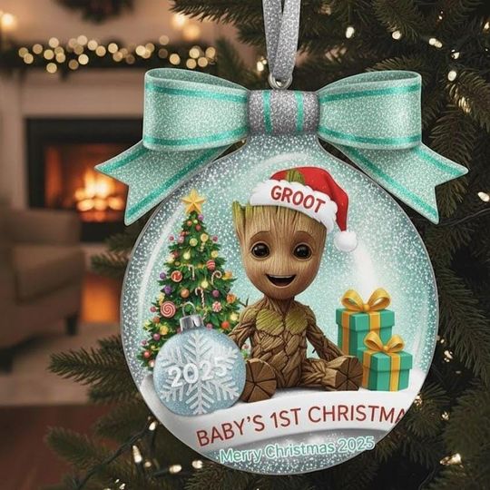 Personalized Groot Baby Christmas 2D Flat Ornament, Custom Name Groot Marvel Keepsake