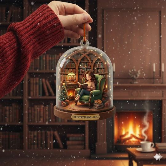 Book Lover Christmas Ornament: Reading Nook Acrylic Keepsake