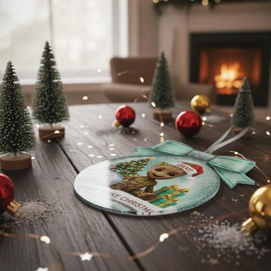 Personalized Groot Baby Christmas 2D Flat Ornament, Custom Name Groot Marvel Keepsake