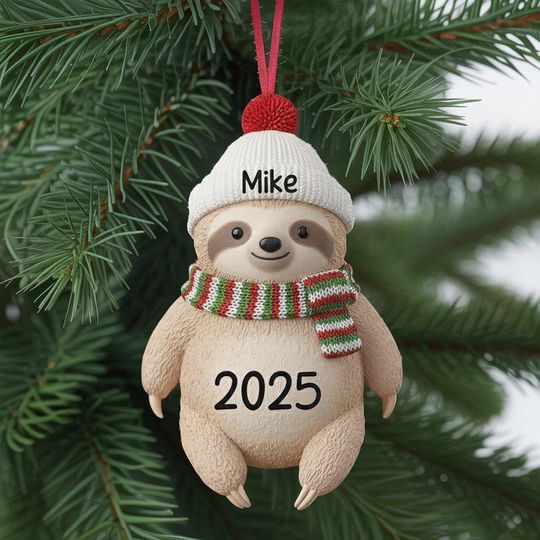 Christmas Sloth Ornament, Cute Animal Lover Gift, Jolly Sloth Keepsake