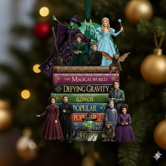 Wicked Book Musical Ornament, Elphaba Glinda Book Stack Keepsake