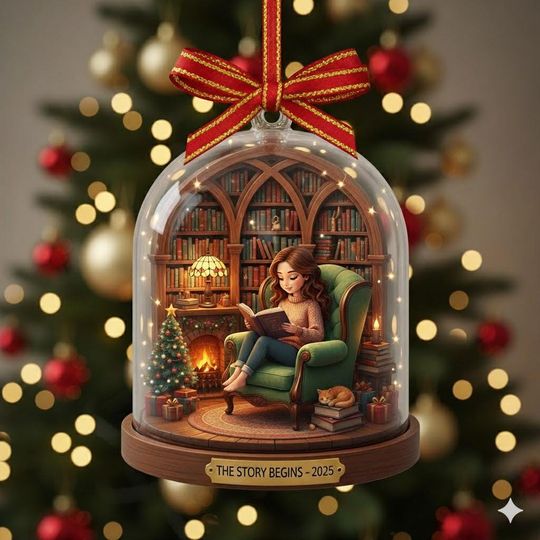 Book Lover Christmas Ornament: Reading Nook Acrylic Keepsake