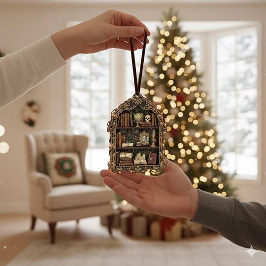 Book Lover Christmas Acrylic Ornament, Christmas Reading Room Ornament, Book Lover Gift, Book Club Ornament, Academic Bookish Ornament