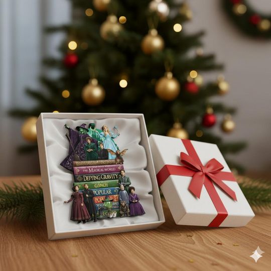 Wicked Book Musical Ornament, Elphaba Glinda Book Stack Keepsake