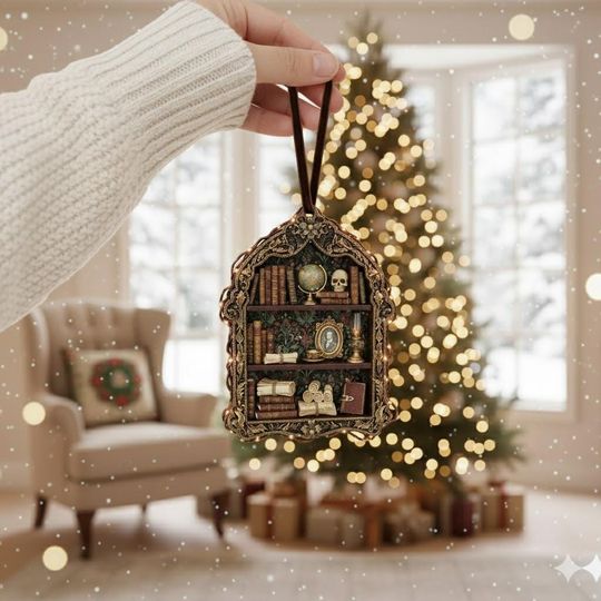 Book Lover Christmas Acrylic Ornament, Christmas Reading Room Ornament, Book Lover Gift, Book Club Ornament, Academic Bookish Ornament