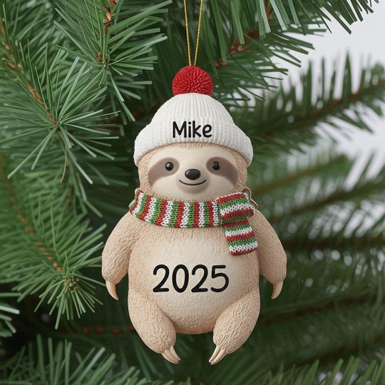 Christmas Sloth Ornament, Cute Animal Lover Gift, Jolly Sloth Keepsake