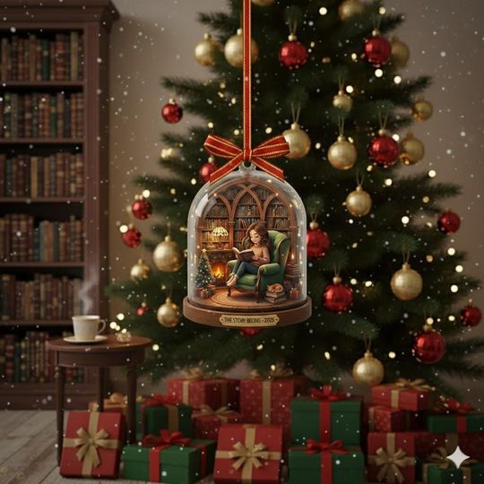 Book Lover Christmas Ornament: Reading Nook Acrylic Keepsake