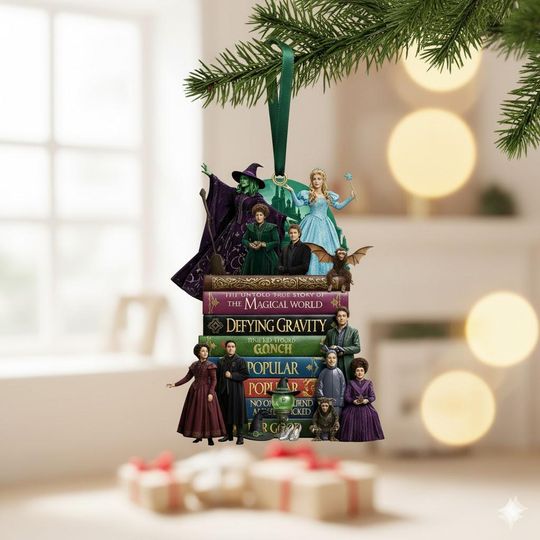 Wicked Book Musical Ornament, Elphaba Glinda Book Stack Keepsake
