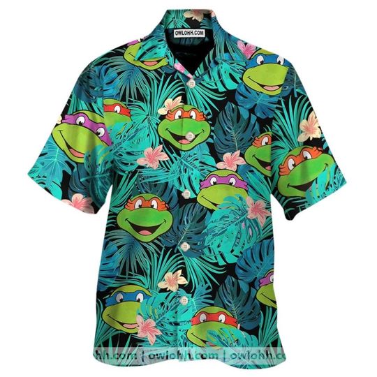 Ninja Turtles Tropical Hawaiian Shirt, Short Sleeve Button Down Aloha Beach Shirt
