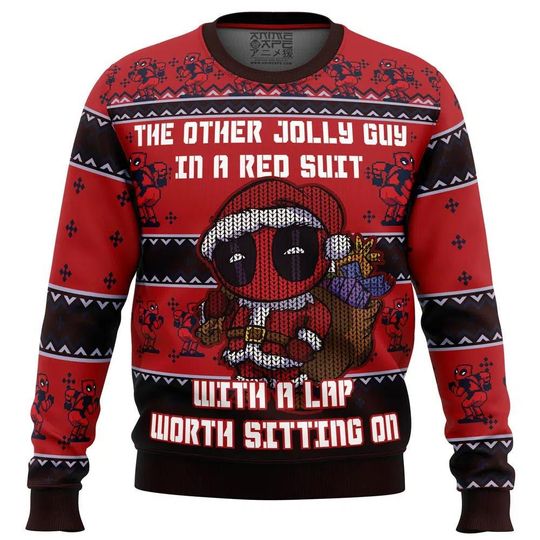 Hero Santa Hat Christmas Sweater, Deadpool Ugly Xmas Sweater