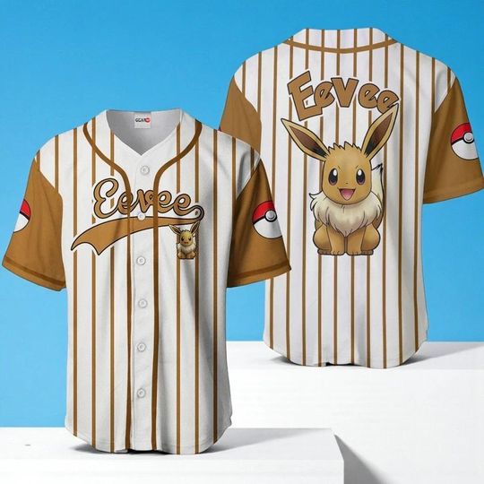 Eevee Baseball Jersey, Cool PKM Shirt for Men Women, Japanese Anime Top