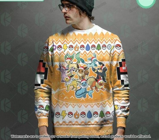Love Eevee Evolutions PKM Christmas Sweater, Eevee Evolutions Ugly Christmas Sweater