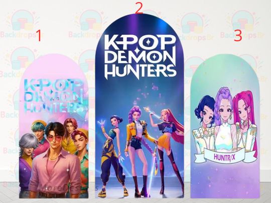Kpop Cartoon Demons Hunters Arch Backdrop Cover Backdrop, Birthday Backdrop