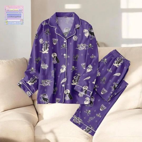 Disney Villains Pajama Set Purple Evil Queen Sleepwear Gothic Halloween Loungewear Spooky Nightwear For Women Maleficent Pajamas