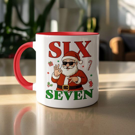 Funny Santa Claus Coffee Mug, Six Seven, Christmas Gift