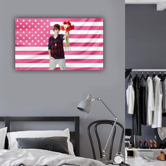 Justin Bieber Flag Tapestry for Dorm Decor, Pop Icon Poster, Young Justin Wall Hanging