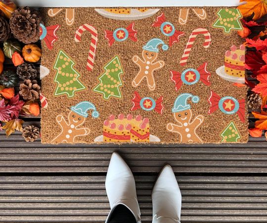 Gingerbread Christmas Coir Doormat - New Home Welcome Mat