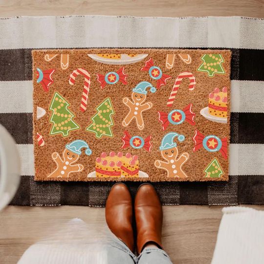 Gingerbread Christmas Coir Doormat - New Home Welcome Mat