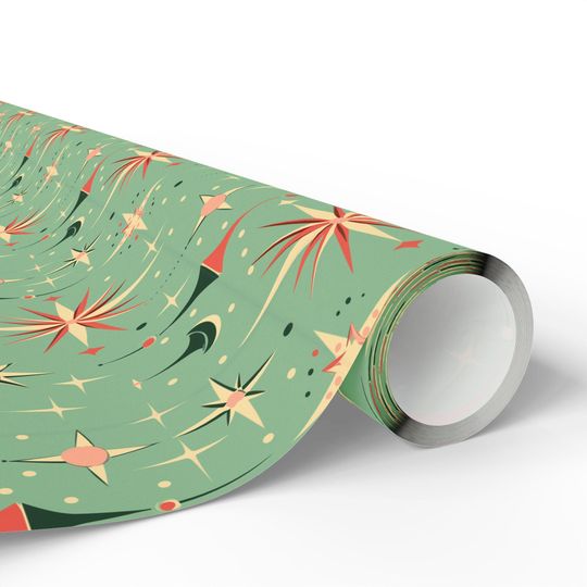 Wrapping Paper Mid-Century Star Christmas | Matte or Glossy | 3 Sizes