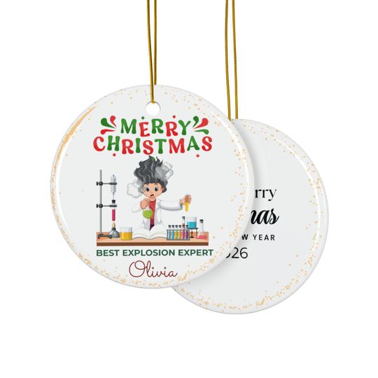 Personalized Scientist Christmas Ornament: Funny Explosion Expert Ceramic Decoration
