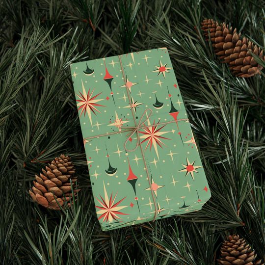 Wrapping Paper Mid-Century Star Christmas | Matte or Glossy | 3 Sizes