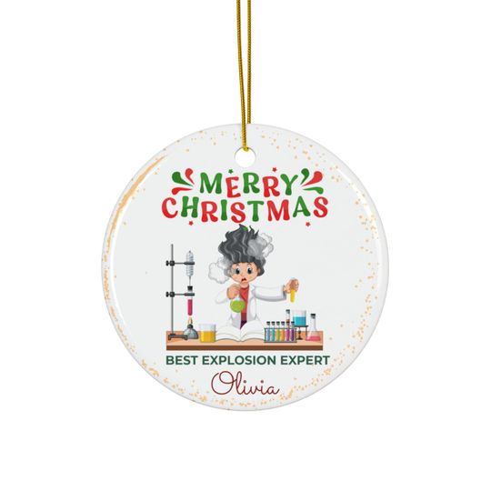 Personalized Scientist Christmas Ornament: Funny Explosion Expert Ceramic Decoration