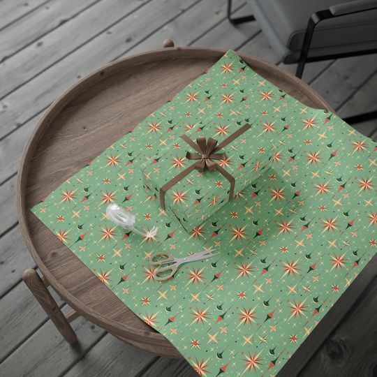 Wrapping Paper Mid-Century Star Christmas | Matte or Glossy | 3 Sizes