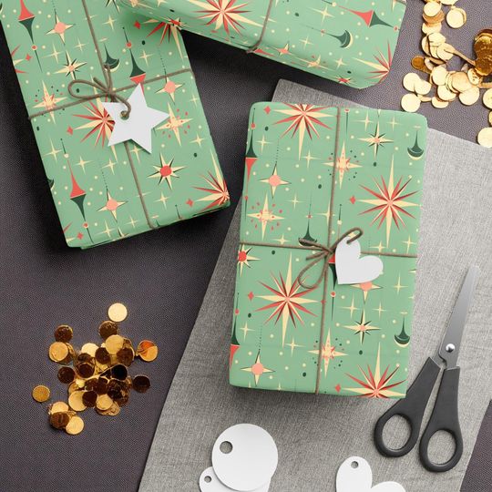 Wrapping Paper Mid-Century Star Christmas | Matte or Glossy | 3 Sizes