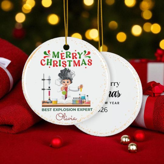 Personalized Scientist Christmas Ornament: Funny Explosion Expert Ceramic Decoration